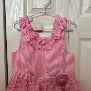 Lilly Pulitzer Pink & White Striped Ruffle Neck Dress
